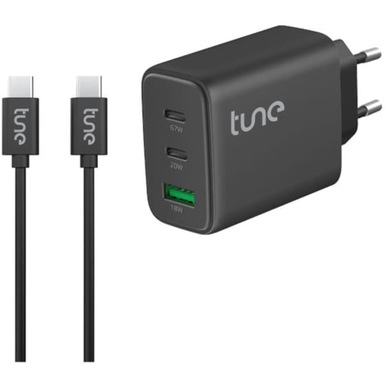 Φορτιστής Πρίζας Tune Turbo PD wall charger 2xUSB-C/1x USB-A 67W - Black image 0