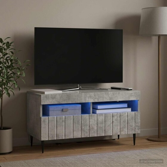 Έπιπλο Τηλεόρασης με LED VidaXL από Επεξεργασμένο Ξύλο - Γκρι Σκυροδέματος image 3