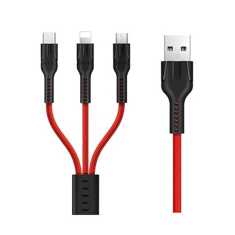 HOCO Σετ Καλωδίων Hoco U31 Benay 3in1 Usb to Micro-usb/Lightning/Usb-C 1.2m - Red