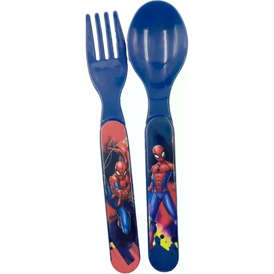 Σετ Φαγητοδοχείο Gim Με Κουτάλι & Πιρούνι Spiderman Μπλε image 3