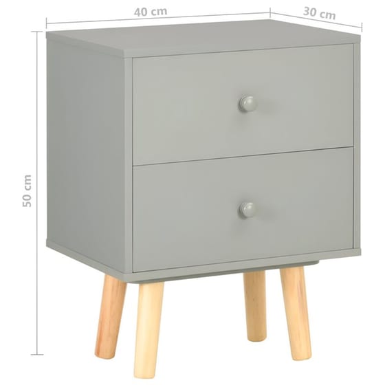 Κομοδίνο Vidaxl Από Mdf Και Μασίφ Ξύλο Πεύκου 2τμχ  40x30x50 cm - Γκρι image 4