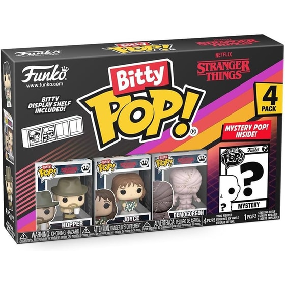 Funko Bitty Pop! Stranger Things - Hopper, Joyce, Demogorgon (Closed Face) and A Surprise Mystery Mini Figure 4 Pack image 0