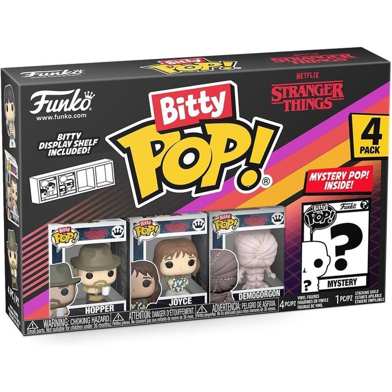 Funko Bitty Pop! Stranger Things - Hopper, Joyce, Demogorgon (Closed Face) and A Surprise Mystery Mini Figure 4 Pack
