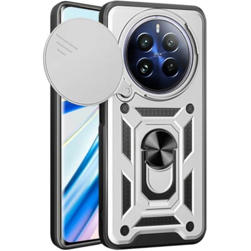 Θήκη Realme 12 Pro/ Realme 12 Pro+ - Bodycell Armor Slide Με Κάλυμμα Για Την Κάμερα Και Μεταλλικό Ring Holder - Silver