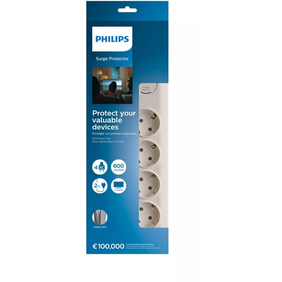 Πολύπριζο Ασφαλείας Philips SPN7041WA/GRS 4 Θέσεων 2m - Λευκό image 1
