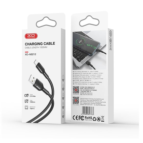 Καλώδιο XO NB212 USB-A Male σε USB-C Male 1m - Μαύρο image 1