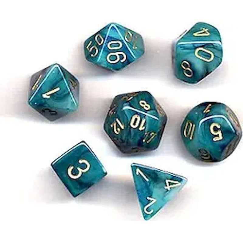 Σετ 7 Διαφανών Πολύεδρων Ζαριών Chessex για Επιτραπέζια Παιχνίδια - Μπλε/Χρυσό