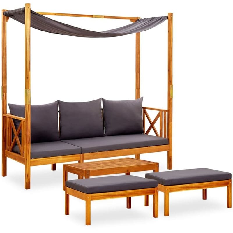 Παγκάκι Κήπου VidaXL με Τραπέζι και Υποπόδια από Μασίφ Ξύλο Ακακίας 179x66x180 cm - Καφέ/Γκρι