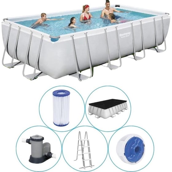 Oρθογώνια Πισίνα Bestway 56465 14.812Lt με Μεταλλικό Σκελετό, Φίλτρο & Κάλυμμα - Γκρι image 6