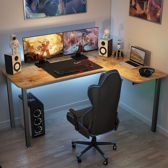 Γραφείο Γωνιακό Eureka Ergonomic ERK-CDL01R60VP από Carbon fiber 155.4x110cm - Καφέ/Μαύρο image 8