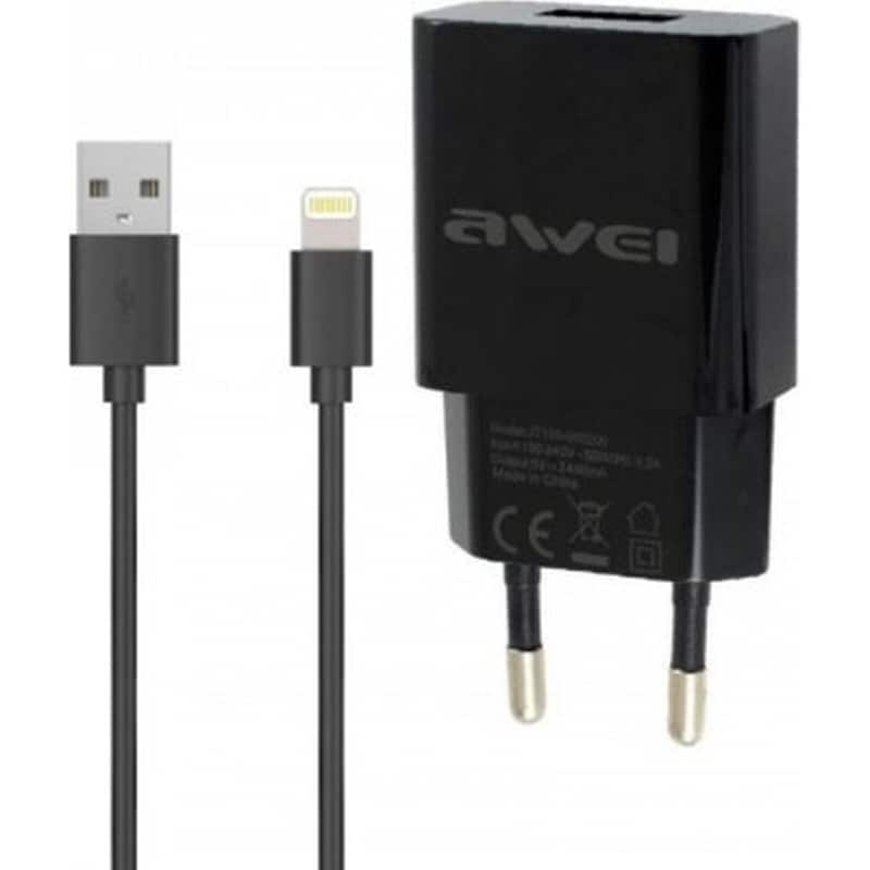 AWEI Σετ Φόρτισης Awei C 13L 2.1A with cable Llightning 1.2m - Black