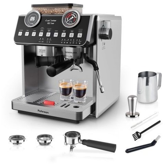 ROHNSON R-98200 Μηχανή Espresso 2800W 20bar με Μύλο Άλεσης Ασημί image 3