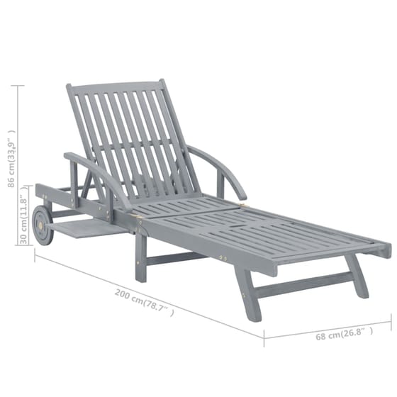 Ξαπλώστρα VidaXL από Μασίφ Ξύλο Ακακίας 200x68x30-86 cm - Γκρι/Πράσινη image 14