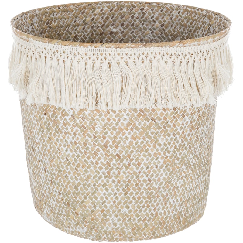 SPITISHOP Καλάθι Αποθήκευσης Spitishop Ψάθινο 26x23cm - Μπεζ/Λεύκο