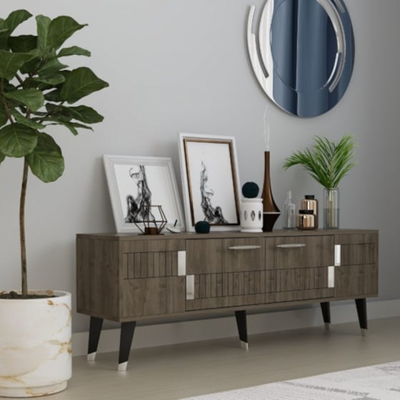 Έπιπλο Τηλεόρασης 24Mall Moda από Μοριοσανίδα 150x35x53.2 cm - Καρυδί/Ασημί image 1