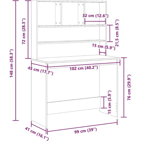 Γραφείο VidaXL με Ράφια από Τεχνητό Ξύλο 102x45x148 cm - Μαύρη Δρυς image 8