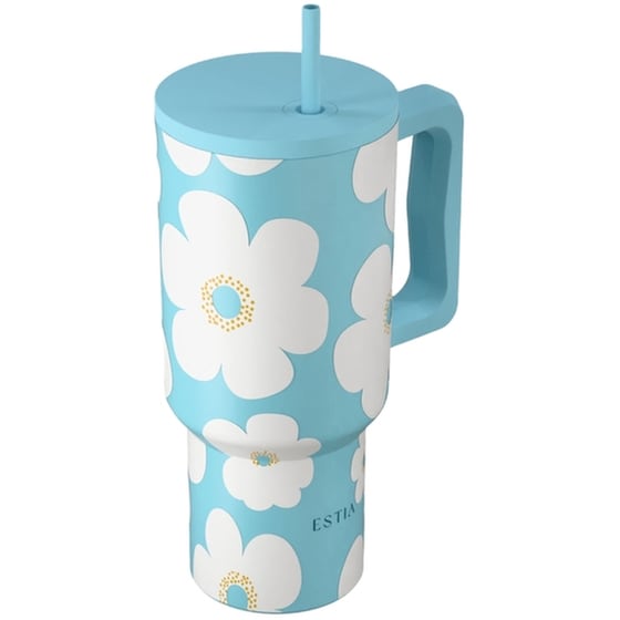 Ποτήρι Θερμός Estia Straw Tumbler XL Save The Aegean Blue Daisy με Καλαμάκι και Λαβή 900 ml image 0