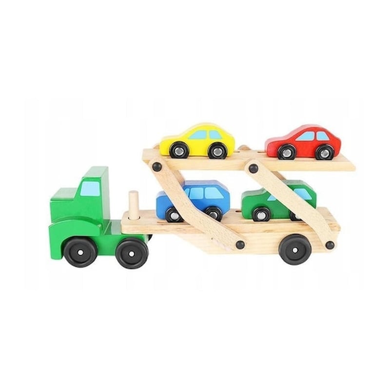 Ξύλινο Παιχνίδι Φορτηγό Μεταφοράς Με 4 Αυτοκίνητα, 32×7.3×16.5 Cm