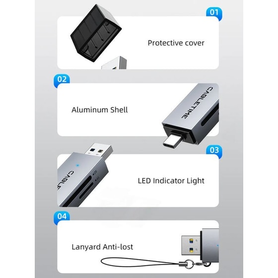 Cabletime Card Reader Ct-acsd3-ag, Sd/micro Sd, Usb/usb-c, 5gbps, Γκρι image 2