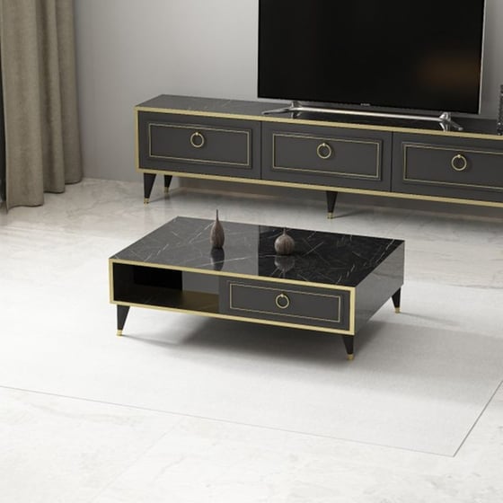 Τραπεζάκι Σαλονιού 24Mall Vale από Μοριοσανίδα 60x90x40 cm - Μαύρο/Χρυσό image 1