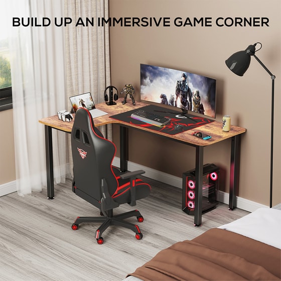 Γραφείο Gaming Eureka Ergonomic από Carbon Fiber ERK-CD-L01L-60VP 155.4x110x76.2cm - Καφέ image 7