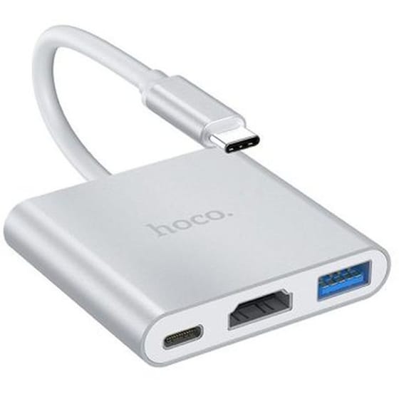 Hub Hoco Hb14 Easy Use Usb-c Με 3 Θύρες Usb 3.0, Usb-c Pd, Hdmi Ασημί image 1