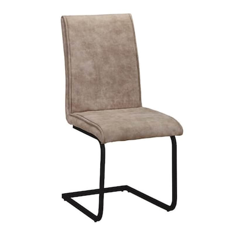 WOODWELL Καρέκλα Ύφασμα Suede Μπεζ Με Μεταλλικά Πόδια Μαυρα - Σετ 4 Τμχ