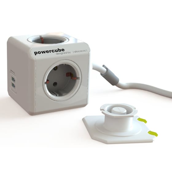 Πολύπριζο Allocacoc Powercube Extended 4 Θέσεων με 2 Usb & Βάση - Λευκό/Γκρι image 0
