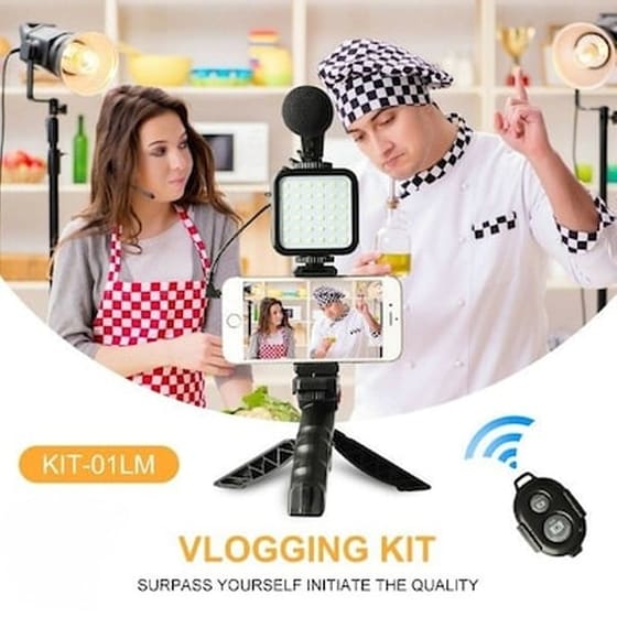 Live Streaming Set – Τρίποδο Κινητού / Κάμερα Με Φωτισμό Led Και Μικρόφωνο – Vlogging Video Kit – As image 1