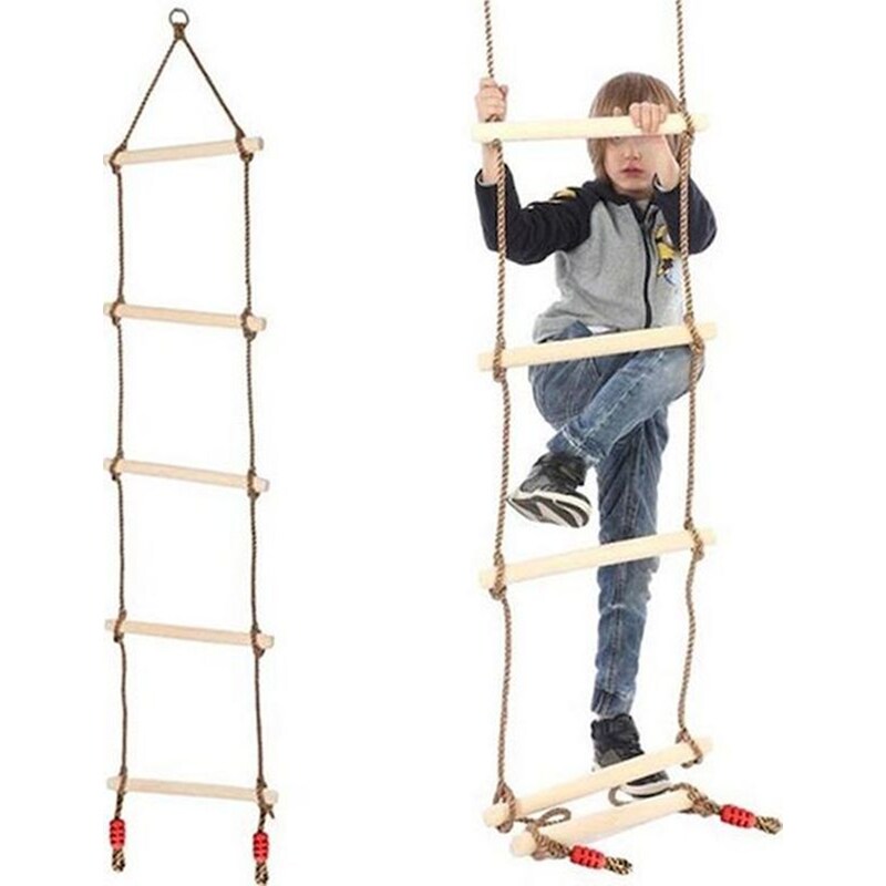 Παιδική Σκάλα Aria Trade Με Σχοινιά Ξύλινες Δοκούς – 190×40 cm