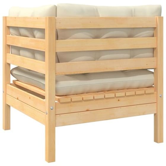 Καναπές Κήπου Γωνιακός VidaXL με Μαξιλάρια από Μασίφ Ξύλο Πεύκου 63.5x63.5x62.5 cm - Κρεμ image 3