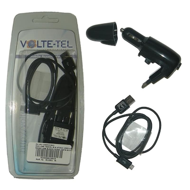 Φορτιστής Πρίζας Volte-tel Micro Usb(usb Duo Travel-φ.α Vtdu2 1500ma+vcd01 Data-φορτ.)black
