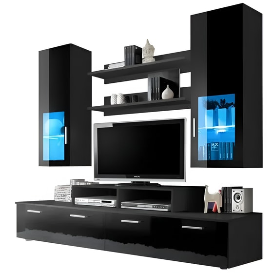Σύνθετο Σαλονιού Milan Με Φωτισμό 200x45x190 cm - Λευκό/Μαύρο image 0