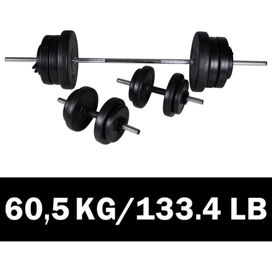 Σετ Ίσια Μπάρα Φ25mm 2kg VidaXL 90375 140 cm με 16 Δίσκους Βαρών 57.5kg, 2 Αλτήρες και 6 Κολάρα image 4