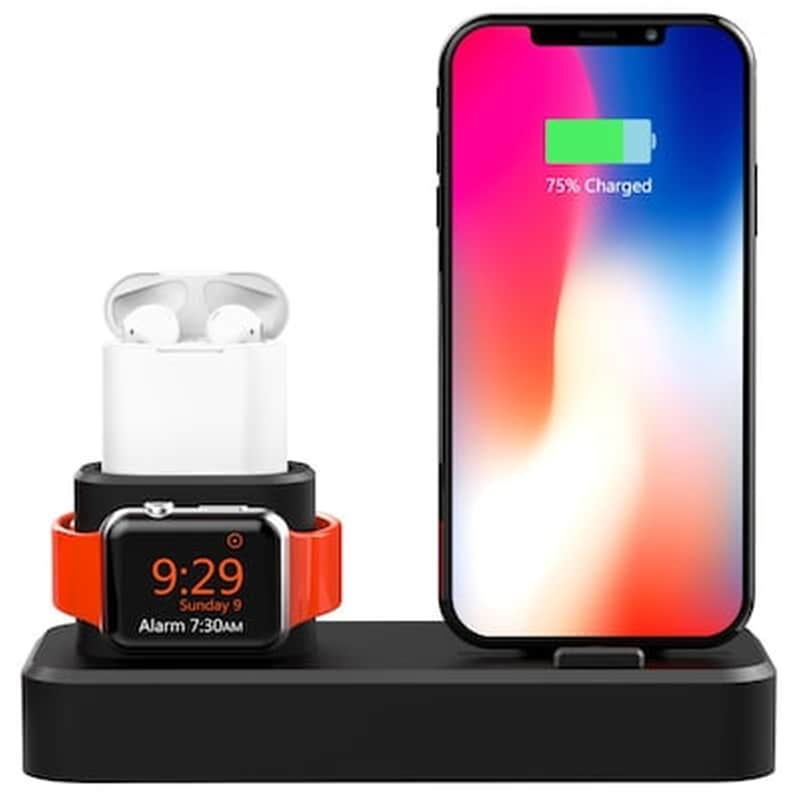 OEM Oem Silicone Dock Station Black Για Iphone, Apple Watch And Airpods