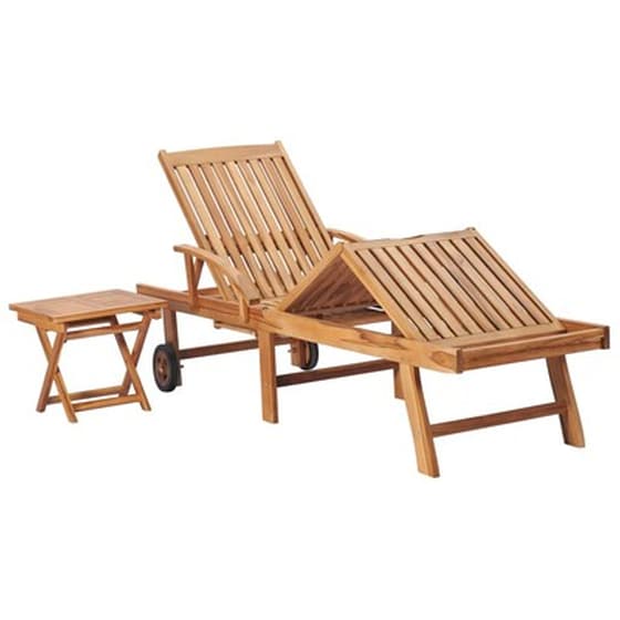 Σετ Ξαπλώστρες VidaXL με Τραπέζι  από  Μασίφ Ξύλο Teak 2Τμχ - Καφέ image 5