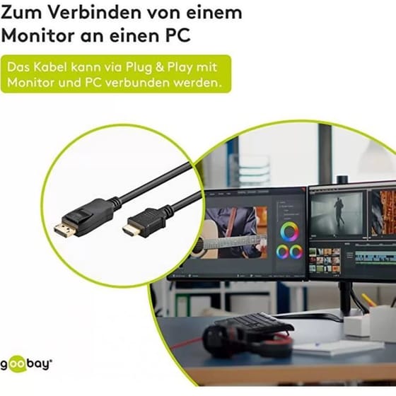 Καλώδιο Goobay 51958 DisplayPort σε HDMI 3m - Μαυρο image 1