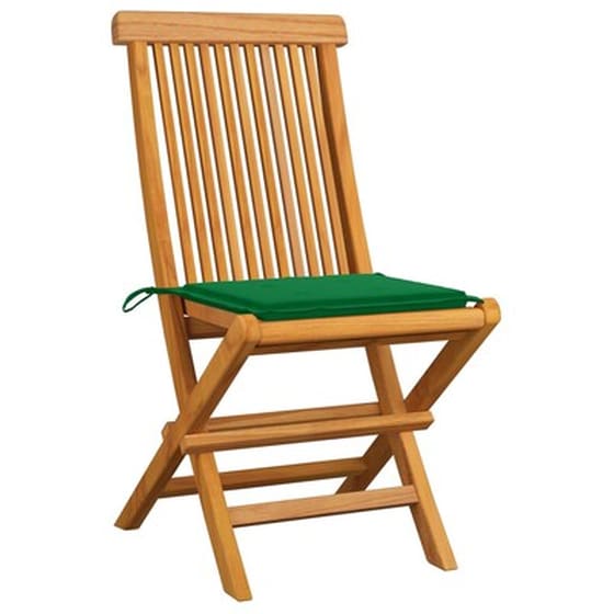 Vidaxl Καρέκλες Κήπου 8 Τεμ. Μασίφ Ξύλο Teak Με Πράσινα Μαξιλάρια image 2