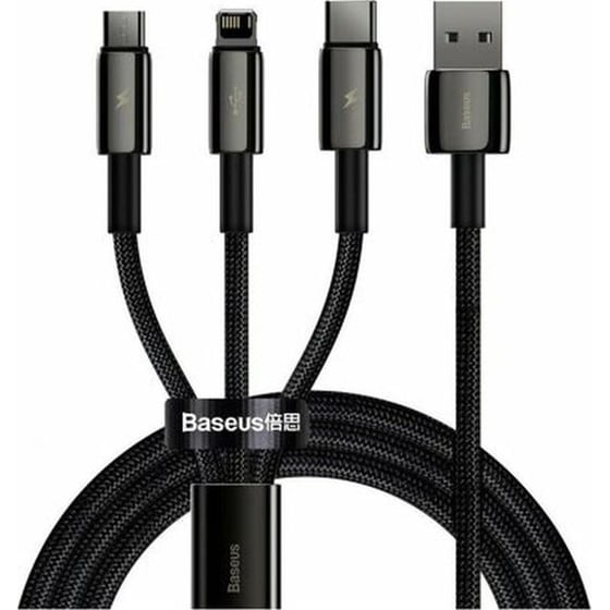 Καλώδιο φόρτισης Baseus Tungsten Gold Braided USB σε USB-C / Lightning / Micro USB 3.5A 1.5m - Μαύρο image 0