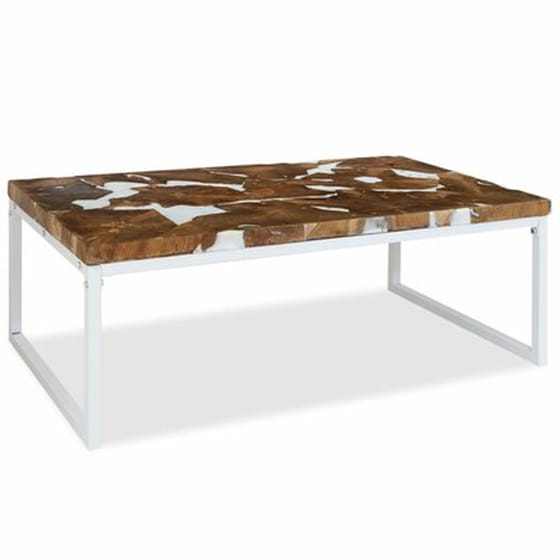 Τραπεζάκι Σαλονιού VidaXL από Ξύλο Teak 110x60x40cm - Καφέ/Λευκό image 3