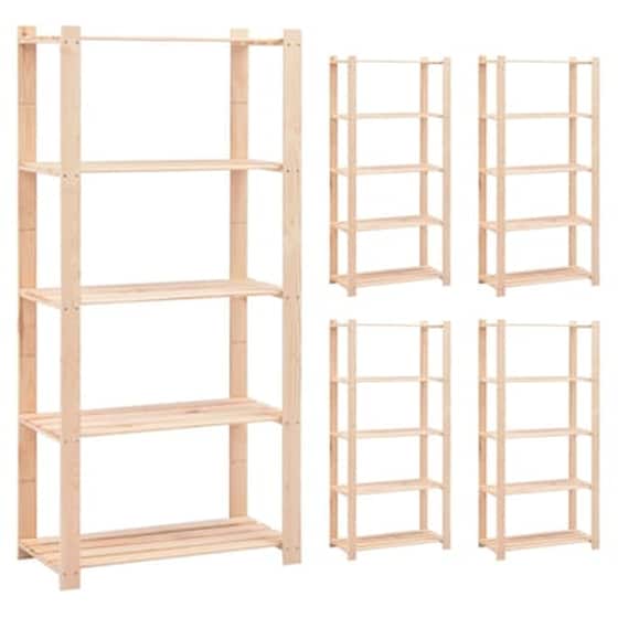 Vidaxl Ραφιέρες 5 Επιπέδων 5 Τεμ 250 Κ 80x38x170 Εκ Μασίφ Ξύλο Πεύκου image 0