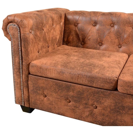 Γωνιακός Εξαθέσιος Καναπές VidaXL Chesterfield 260x205cm - Καφέ image 4