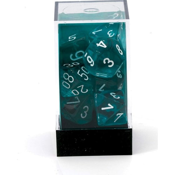Σετ Ζάρια - 7 Dice Set Translucent Polyhedral Teal With White Chessex image 2