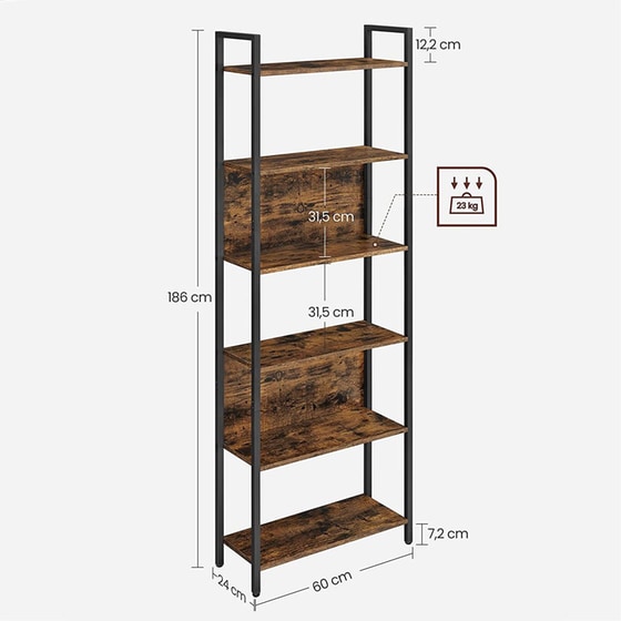 Ραφιέρα Vasagle Lls113b01 από Μοριοσανίδα/Μέταλλο 60x24x186cm - Καφέ/Μαύρο image 8