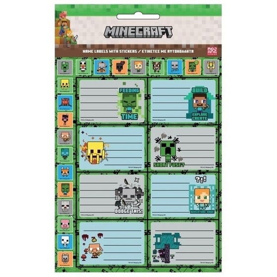 Ετικέτες Τετραδίων Gim Minecraft (2 Φύλλα - 16 Τεμάχια) image 0
