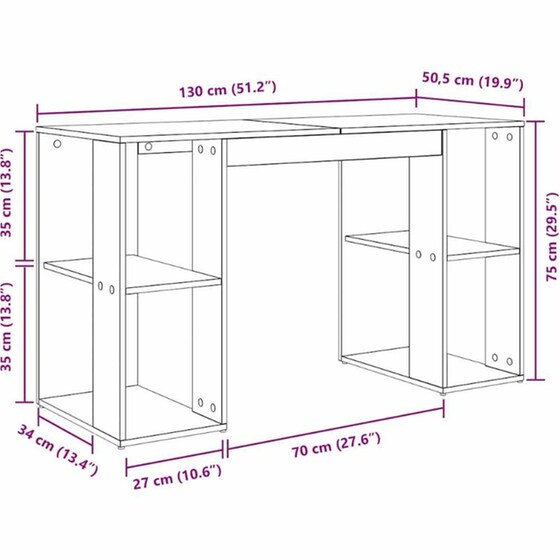 Γραφείο VidaXL από Επεξεργασμένο Ξύλο 130x50,5x75 cm - Παλιό Ξύλο image 10