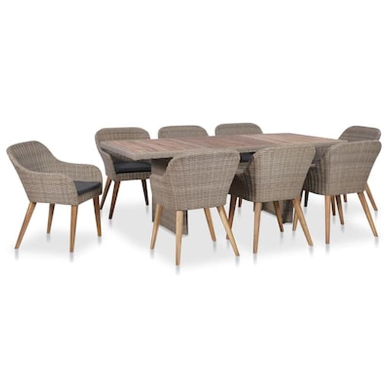 Vidaxl Τραπεζαρία Εξωτερικού Χώρου Σετ 9 Τεμ. Συνθ. Ρατάν Με Μαξιλάρια VIDAXL