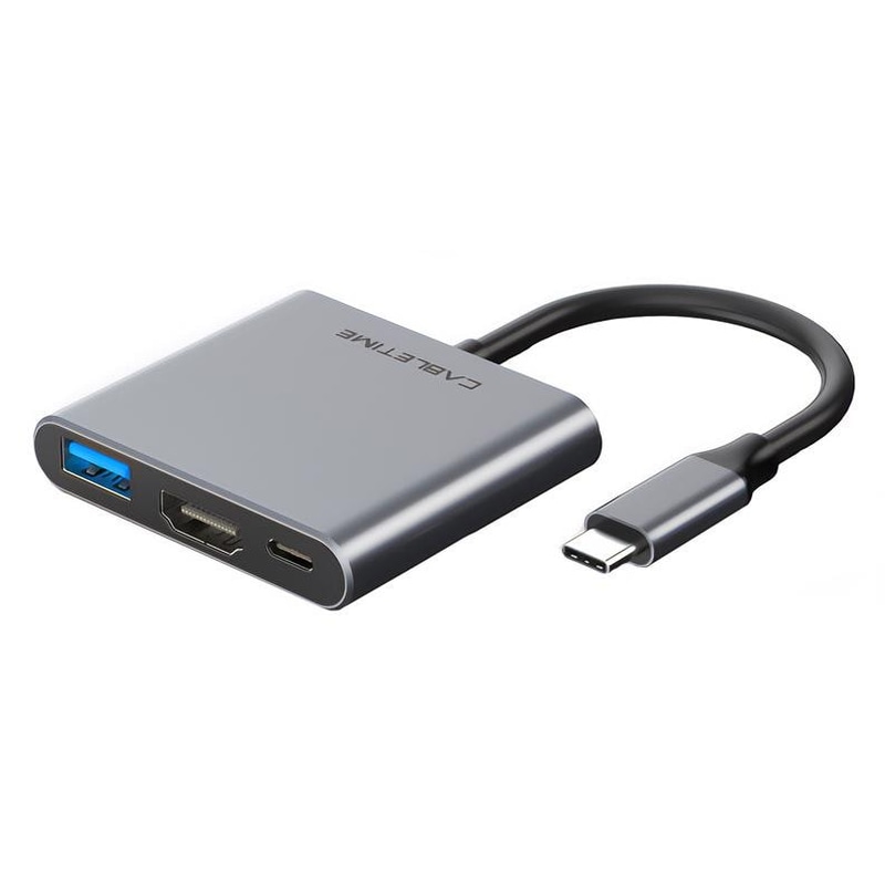 CABLETIME Cabletime Αντάπτορας Usb-c Σε Hdmi + Usb3.0 + Usb-c Pd C160, 0.15m, Γκρι