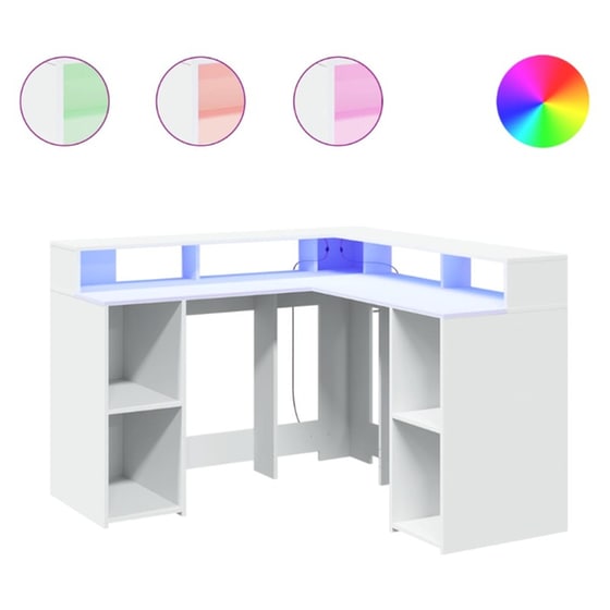 Γραφείο VidaXL με LED από Επεξεργασμένο Ξύλο 130x130x91 cm - Λευκό image 2