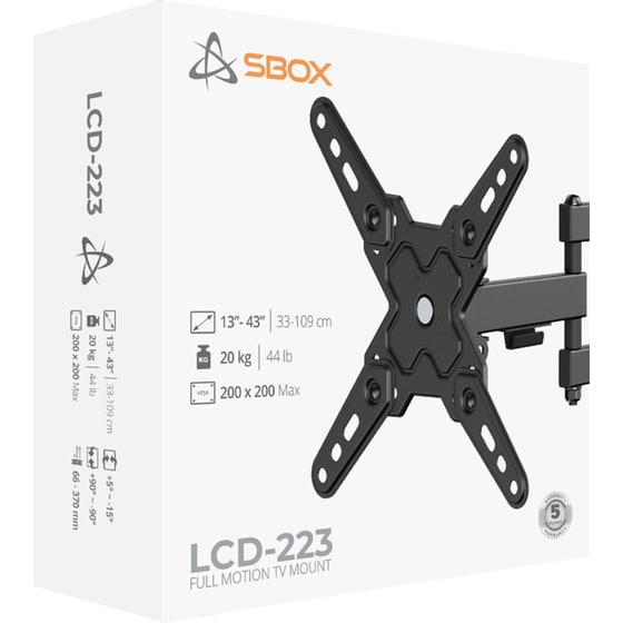 Βάση Τηλεόρασης Επιτοίχια Sbox LCD-223-2 με Βραχίονα 13" - 43" έως 20 kg image 5